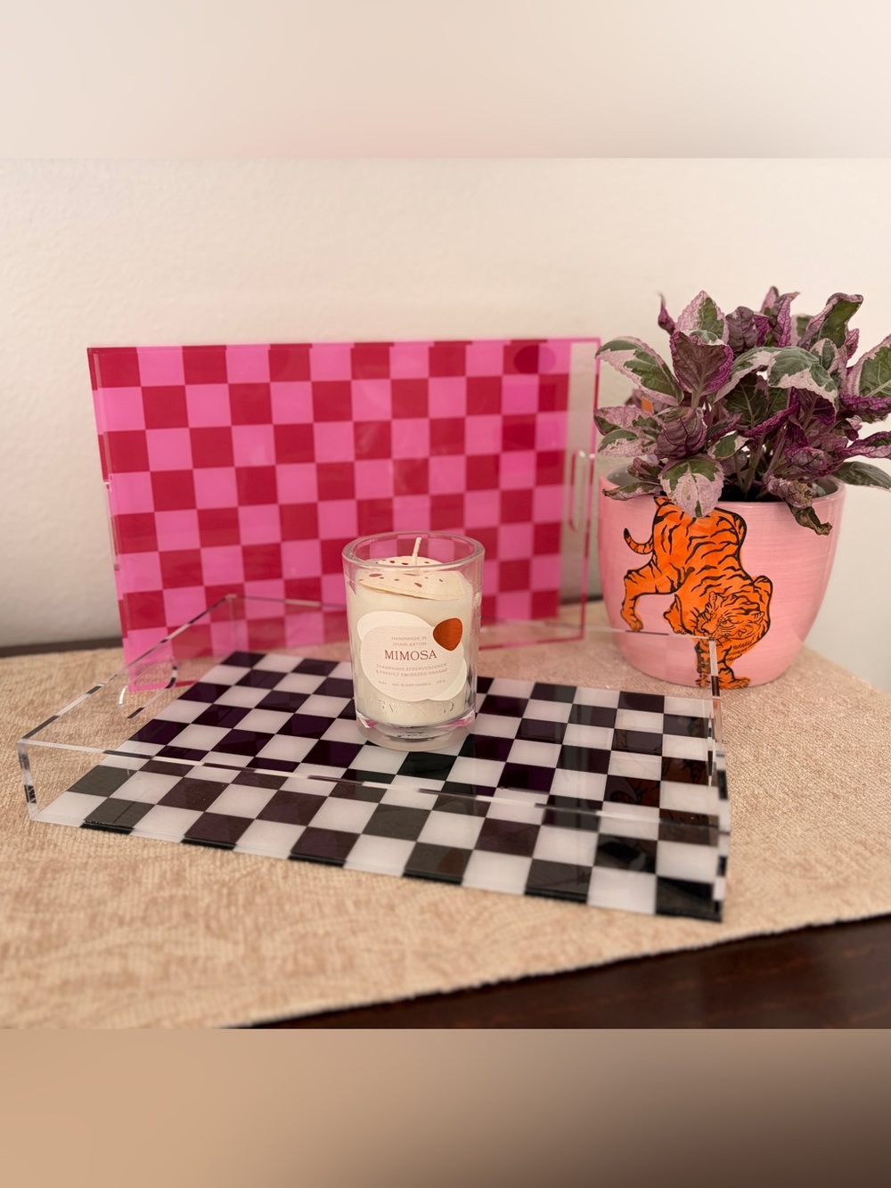 Checkerboard Acrylic Tray - Pick one!! Black & White or Pink and Red- 12” x 8”